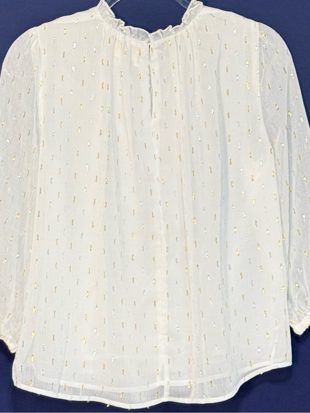 Melloday Boho Romantic Gold & Silver Flecked Balloon Sleeved Blouse Size Small - Picture 5 of 9